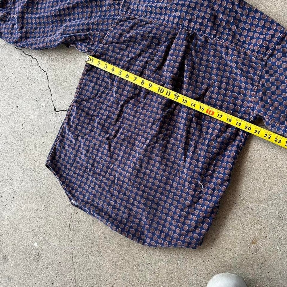 Vintage blue and brown patterned design corduroy long sleeve button down shirt - Picture 6 of 6